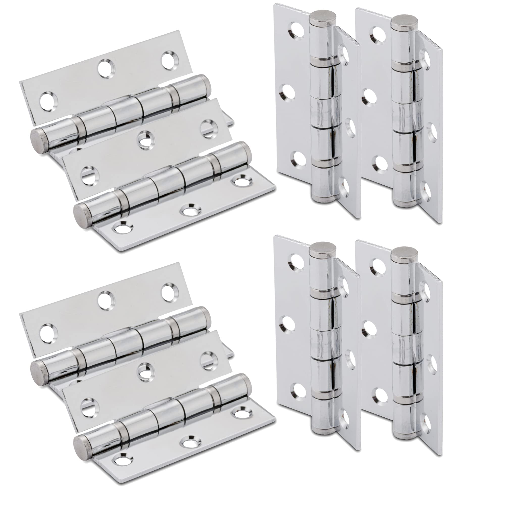XFORT 3 Inch Polished Chrome Ball Bearing Steel Door Hinges - 4 Pairs