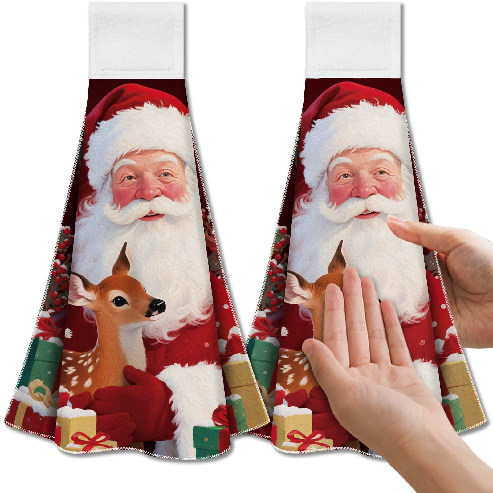 CUTHOLLOW Santa Claus Hanging Kitchen Towels - Microfiber Set of 2