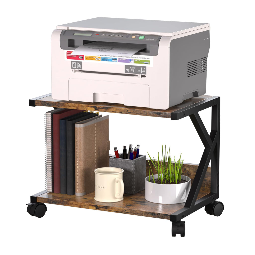 Huhote 2 Tier Desktop Printer Stand, Under Desk Printer Table, Multi-Purpose Desktop Storage and Organize - image 1