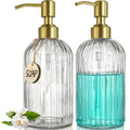 JASAI 18oz Fluted Glass Soap Dispenser Set with Gold Pump – 2 Pack