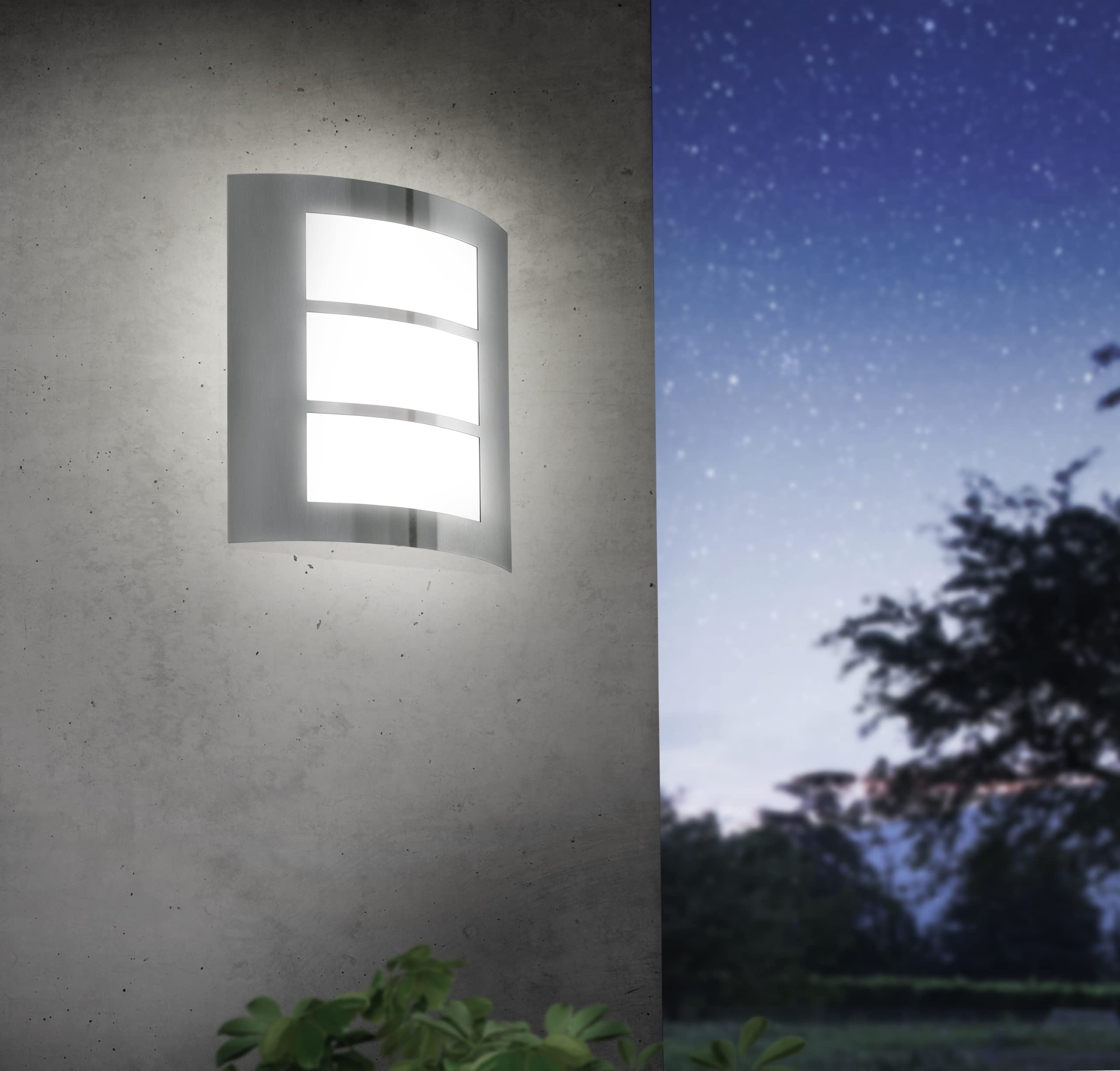 EGLO City Outdoor Wall Light – Modern Stainless Steel E27 Sconce