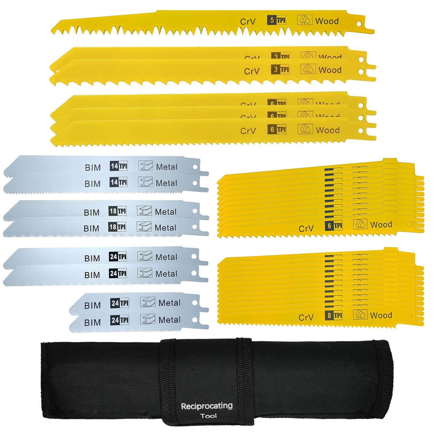 LEILUO 36 Pcs Reciprocating Saw Blade Kit for Wood and Metal Cutting