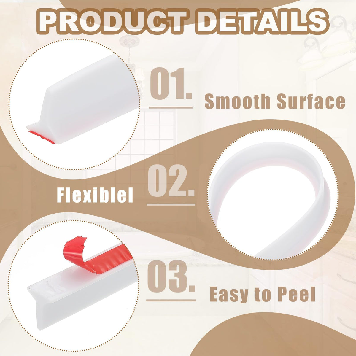 PATIKIL 39 Inch Collapsible Shower Threshold Water Dam Guard, Shower Stopper Barrier Self Adhesive Sink Splash Guards for Frameless Shower Door - image 3