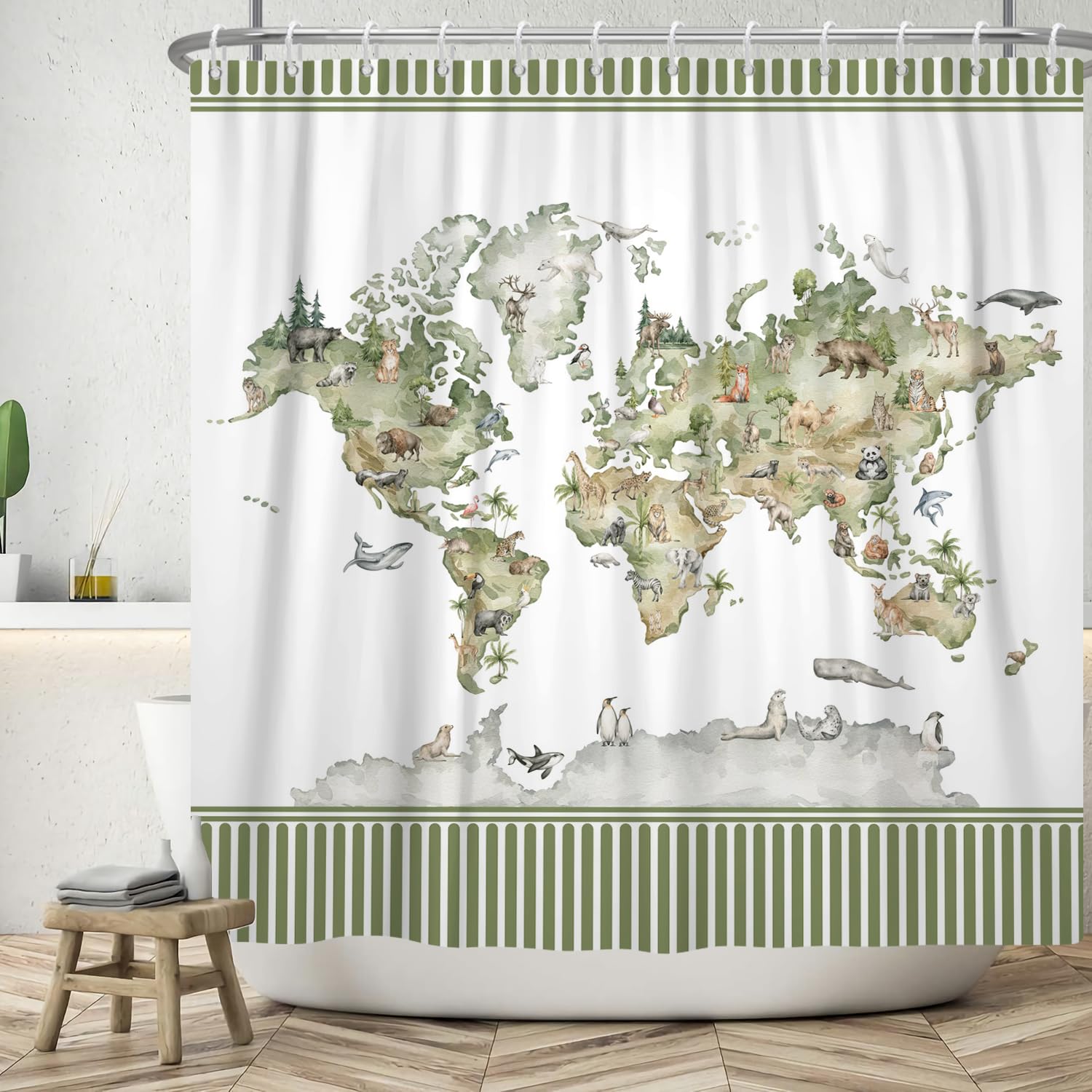 Jolof Store Funny Animals World Map Shower Curtain – 180x180cm Waterproof