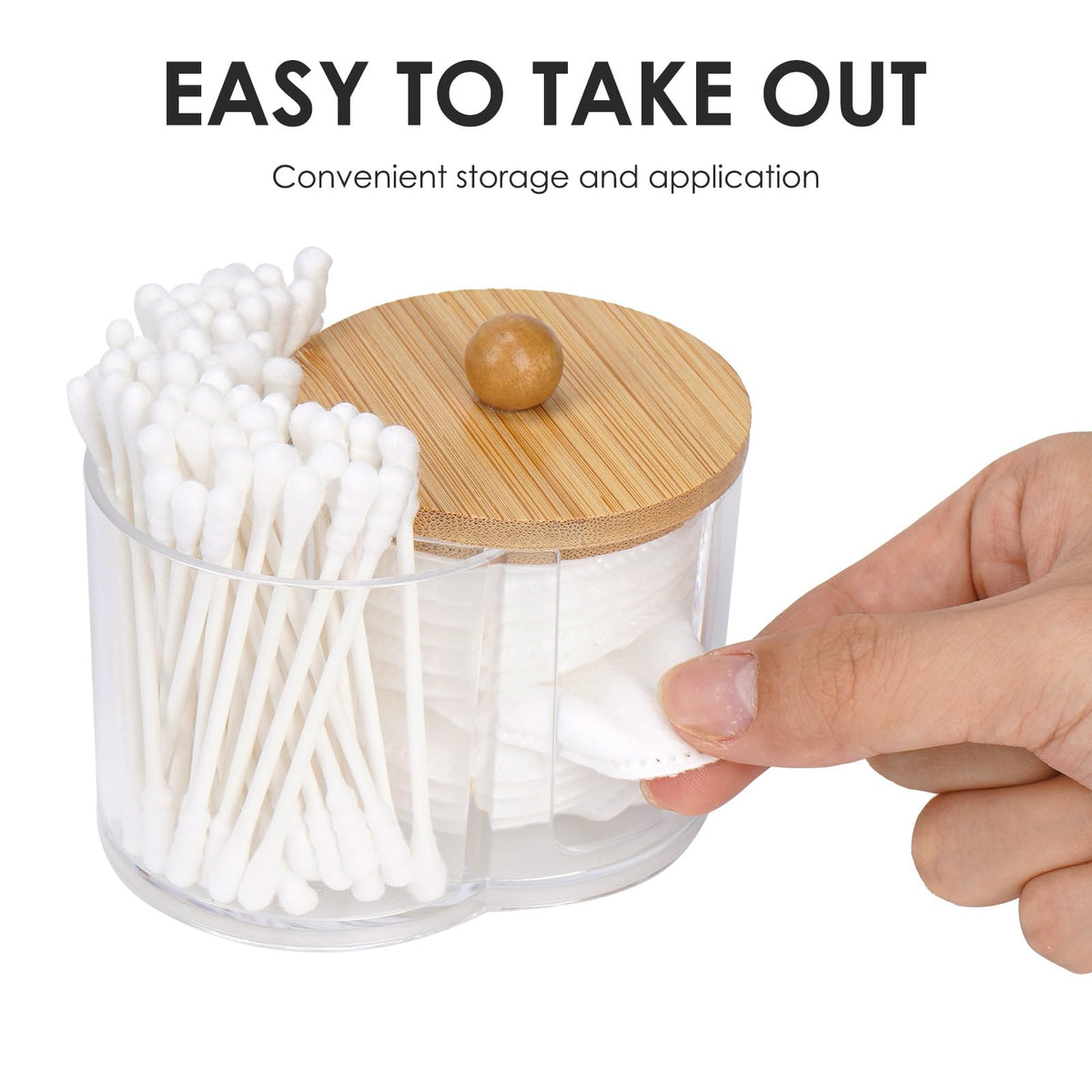Adorila Compact Cotton Pad and Cotton Bud Holder with Bamboo Lid, Clear - image 2