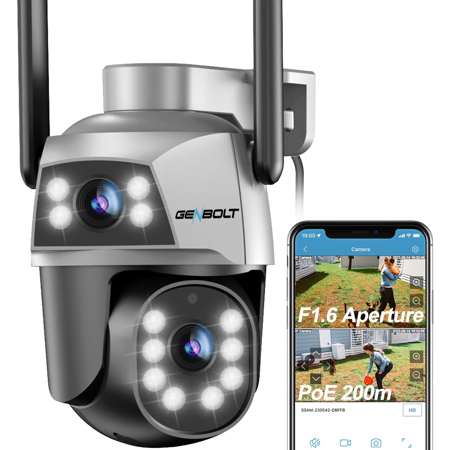 GENBOLT Dual Lens WiFi Security Camera – PoE Outdoor IP CCTV with Tracking