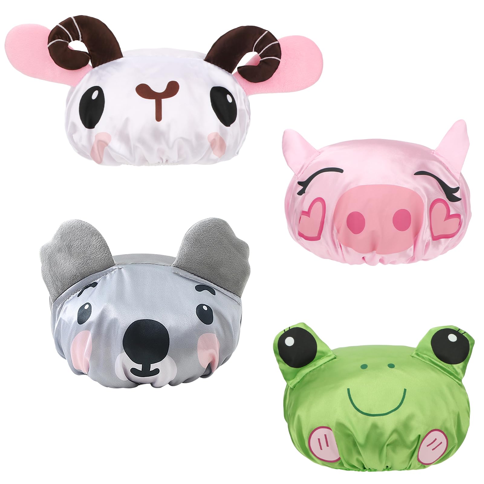 kilofly 4pc Animal Shower Caps for Kids - Reusable Waterproof Bath Hats