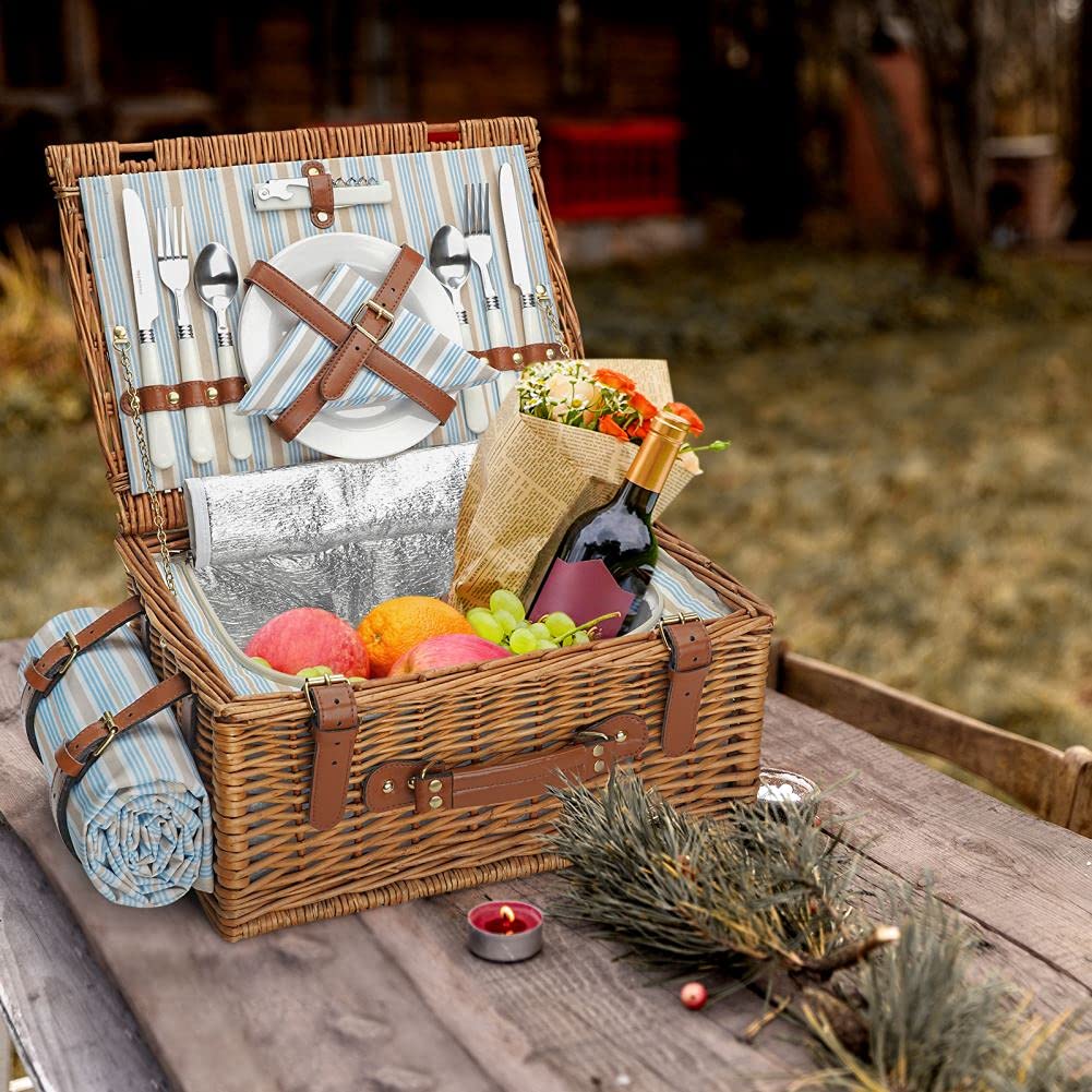 Jolof Store Willow Picnic Basket for 2 – Insulated Wicker Hamper Set
