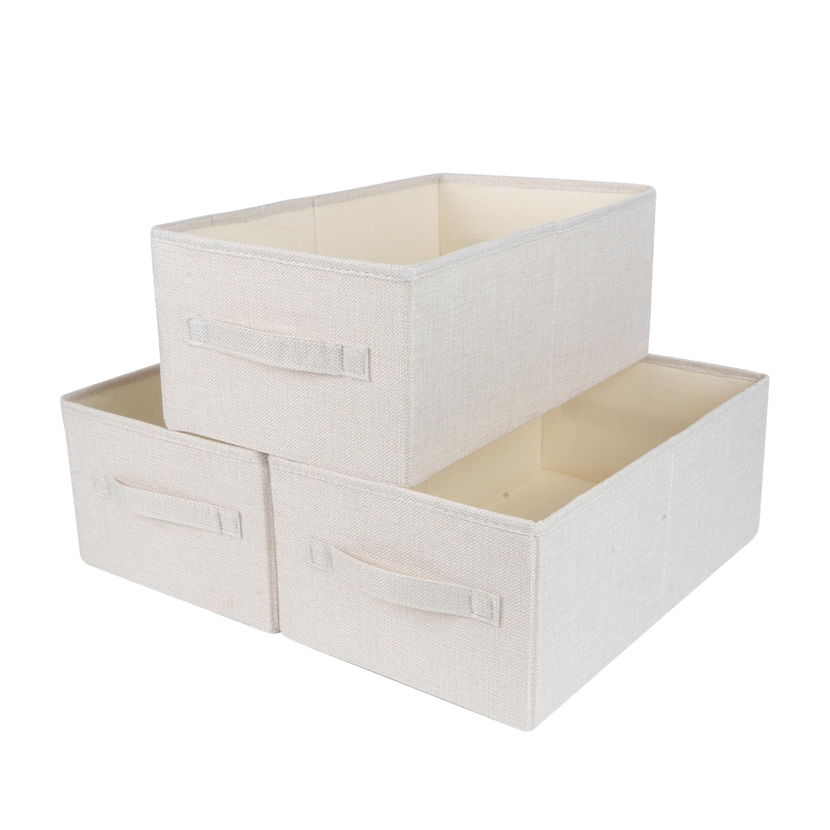 Homo Trends 3 Fabric Storage Boxes, Wardrobe Storage Boxes, White - image 1