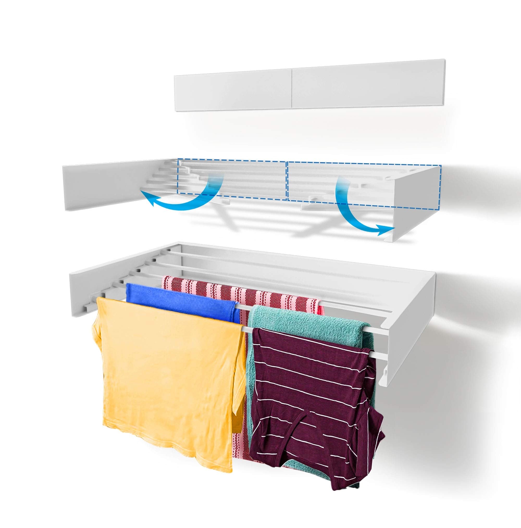 Step Up Wall Mounted Retractable Clothes Drying Rack | 70cm White – 20kg