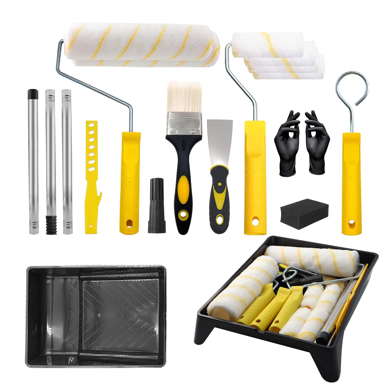 19-Piece Paint Roller Set with Stainless Steel Extension Pole