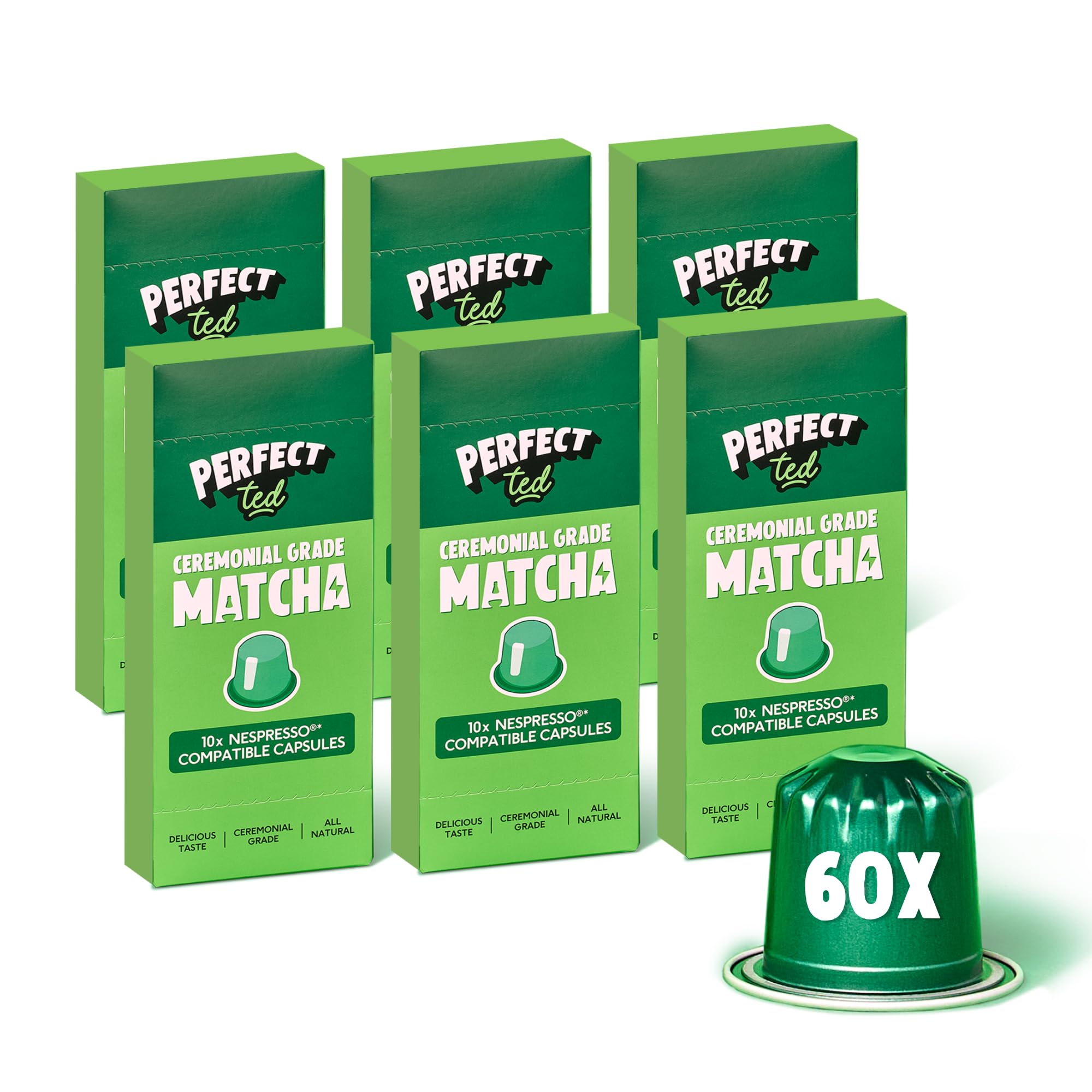 PerfectTed Ceremonial Grade Matcha Pods – 60 Nespresso Compatible Capsules