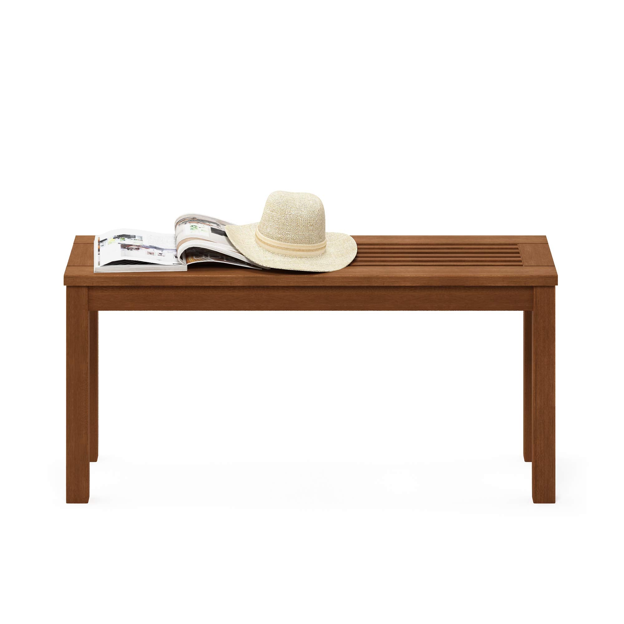 Furinno Hardwood Backless Garden Bench | Meranti Wood with Teak Oil