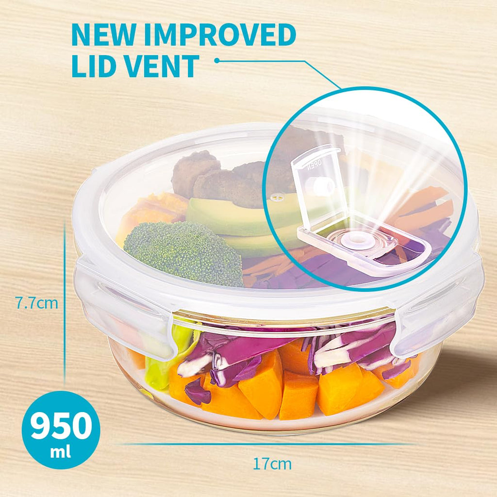 Igluu Glass Meal Prep Containers | 5 Pack 950ml Airtight Food Storage