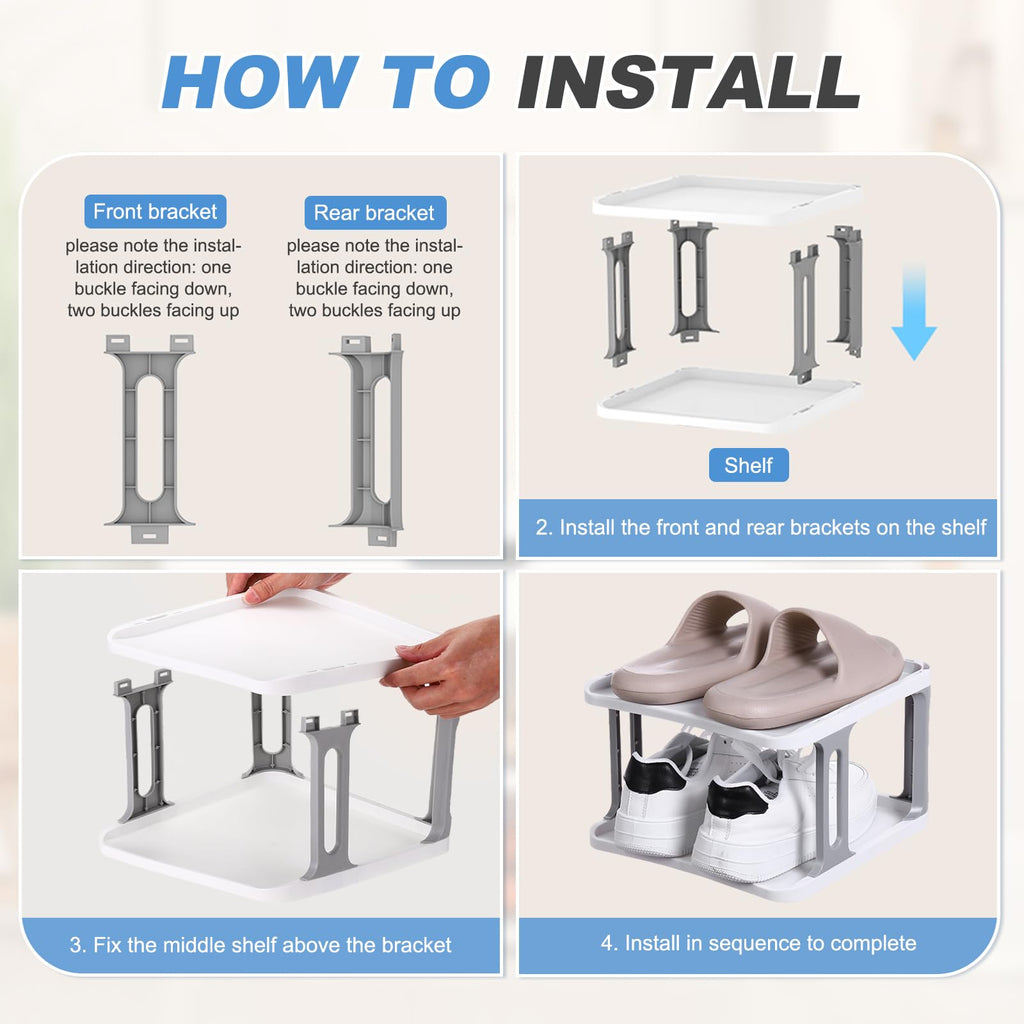 Sourcing Map 2-Tier Stackable Storage Organizer - Adjustable Vertical Shoe Rack With Portable Folding Holder Shelf for Entryway, Living Room, Garage - image 4