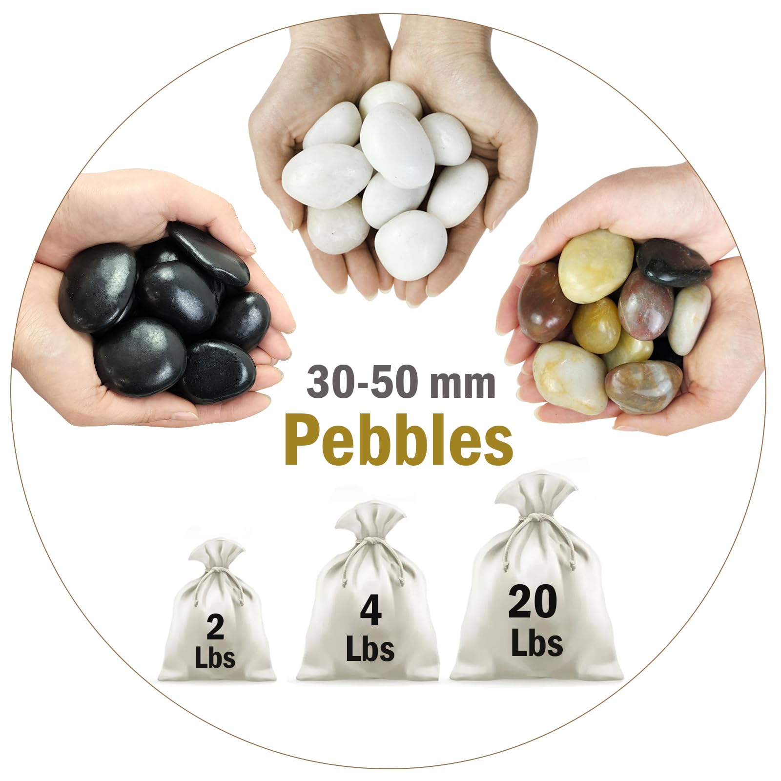 FANTIAN 9.1kg Polished Garden Pebbles – 30-50mm Decorative River Stones