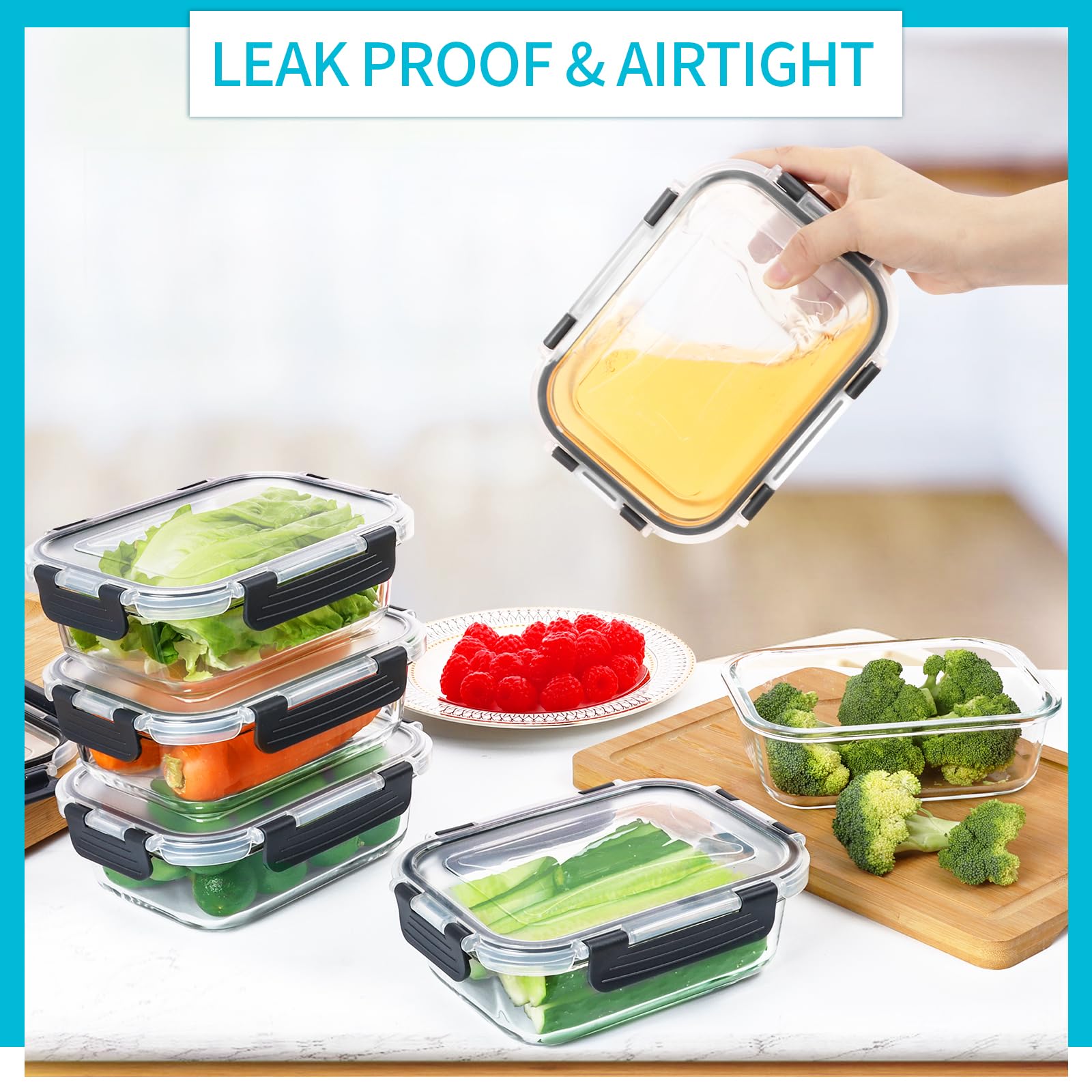 Skroam 10-Pack Glass Meal Prep Containers – 22oz Airtight Food Storage