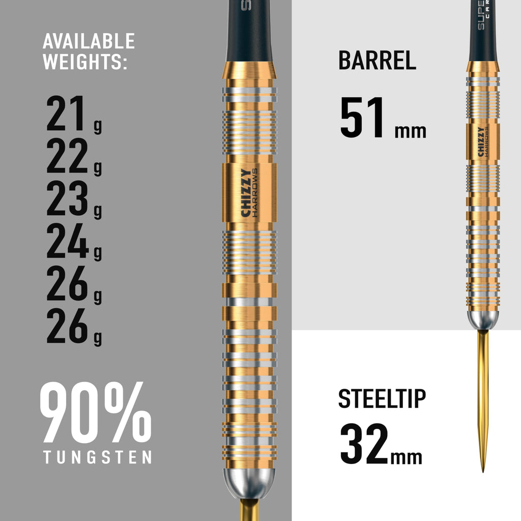 Harrows Dave Chizzy Chisnall Series 2 90% Tungsten Steel Tip Darts