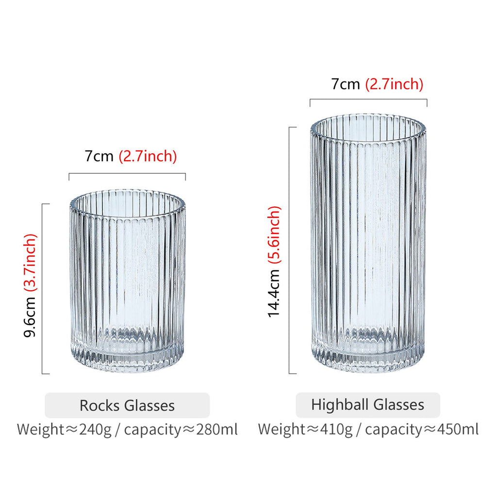 POLIDREAM Ribbed Highball Glass Cups – 12oz Origami Style Set of 4