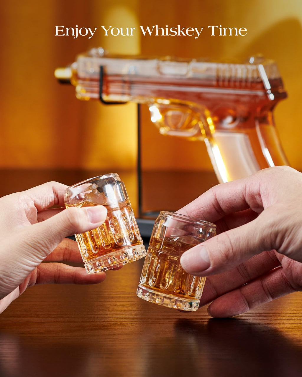 Kollea Gun Whiskey Decanter Set | 15oz Glass Dispenser with 2 Glasses