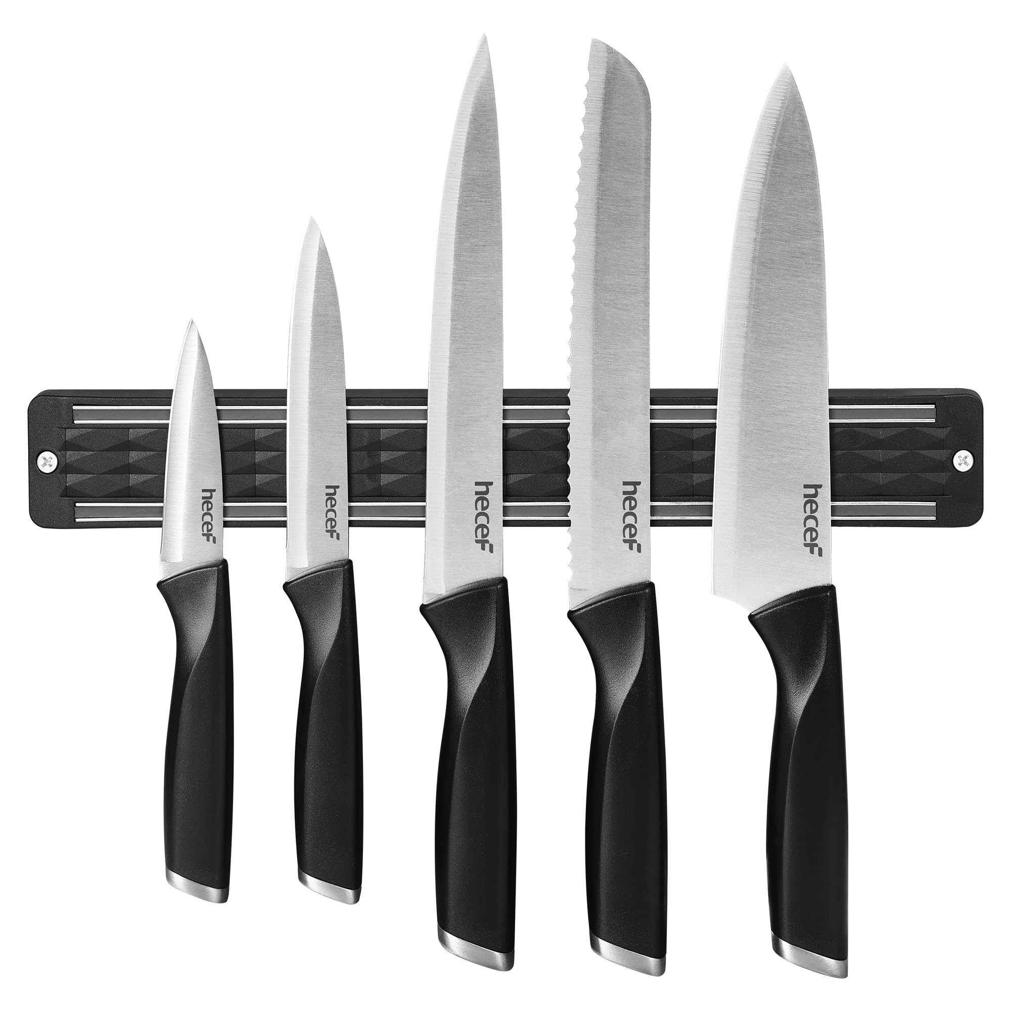 hecef 6-Piece Kitchen Knife Set with Magnetic Holder - Stainless Steel