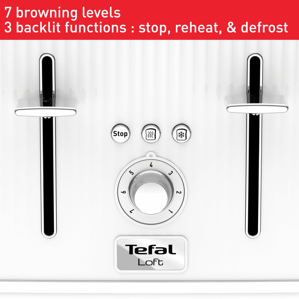 Tefal Loft 4-Slot Toaster | Extra-Wide Slots & 7 Browning Levels - White