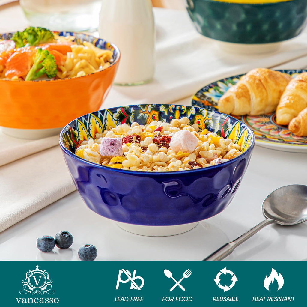 vancasso SIMI Ceramic Cereal Bowls Set of 6 | 26 oz Boho Soup Bowls
