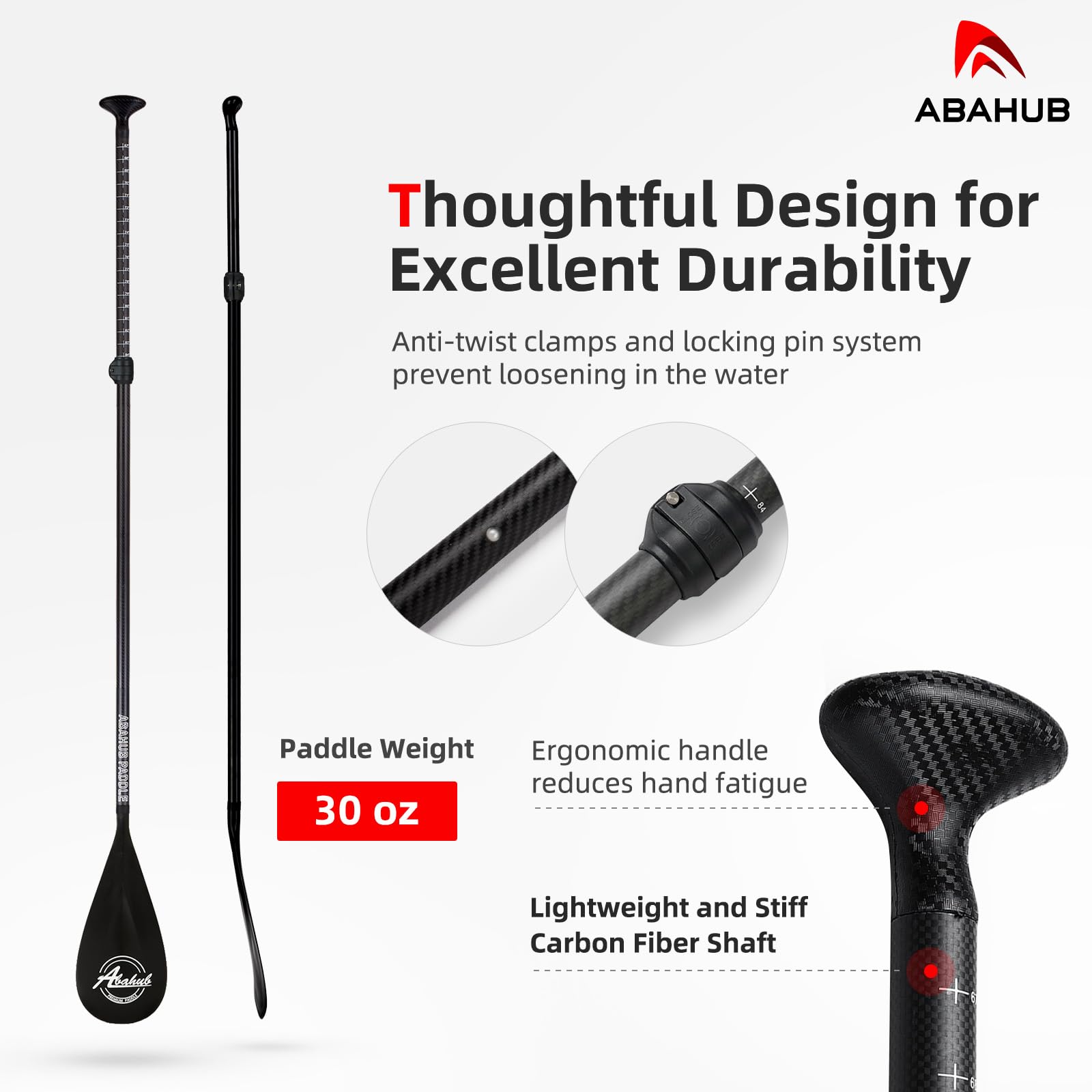 Abahub Carbon SUP Paddle | 3-Section Adjustable 67"-86" Oar with Bag
