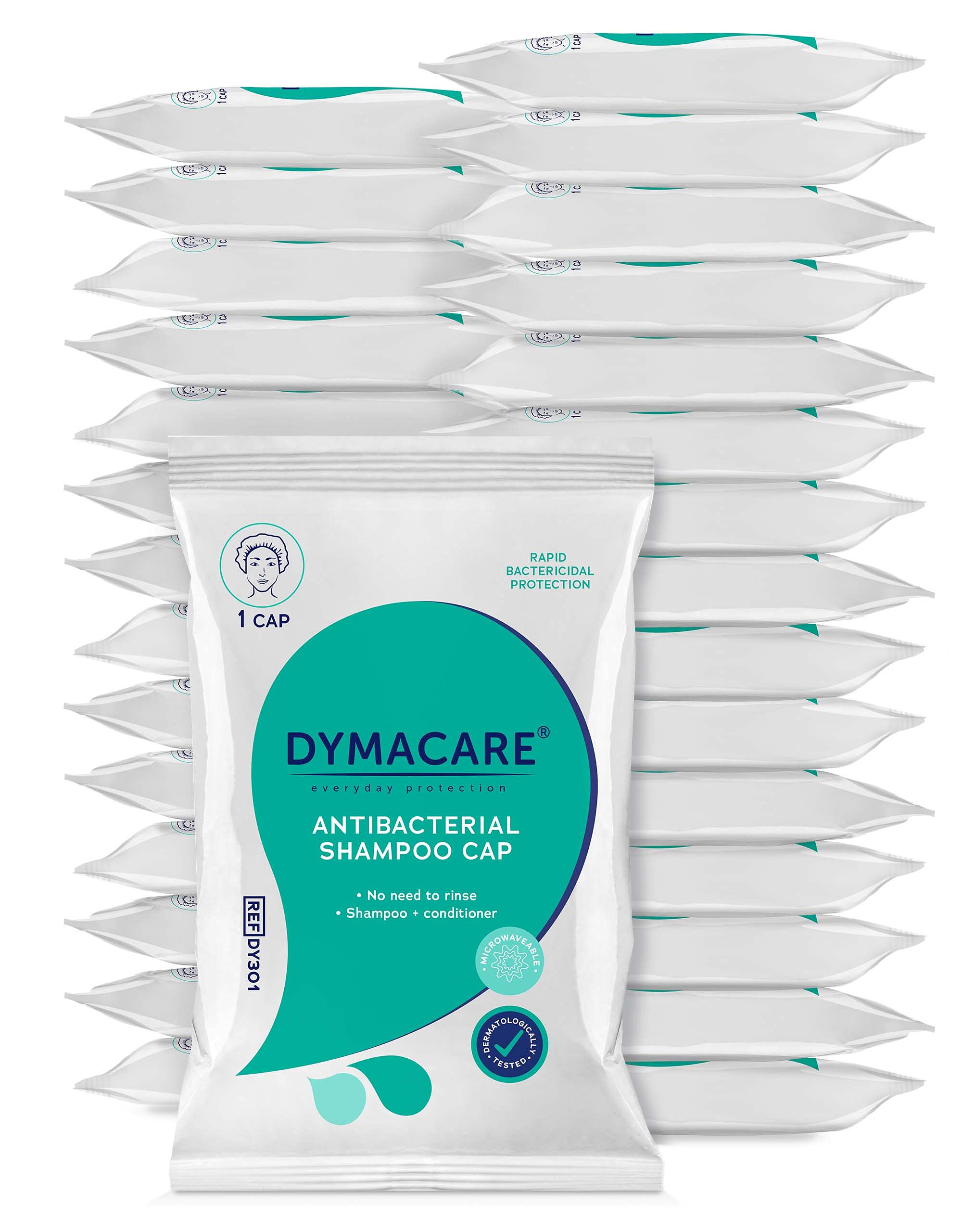 Dymacare Antibacterial No Rinse Shampoo Cap - Waterless Hair Wash | 30 Pack