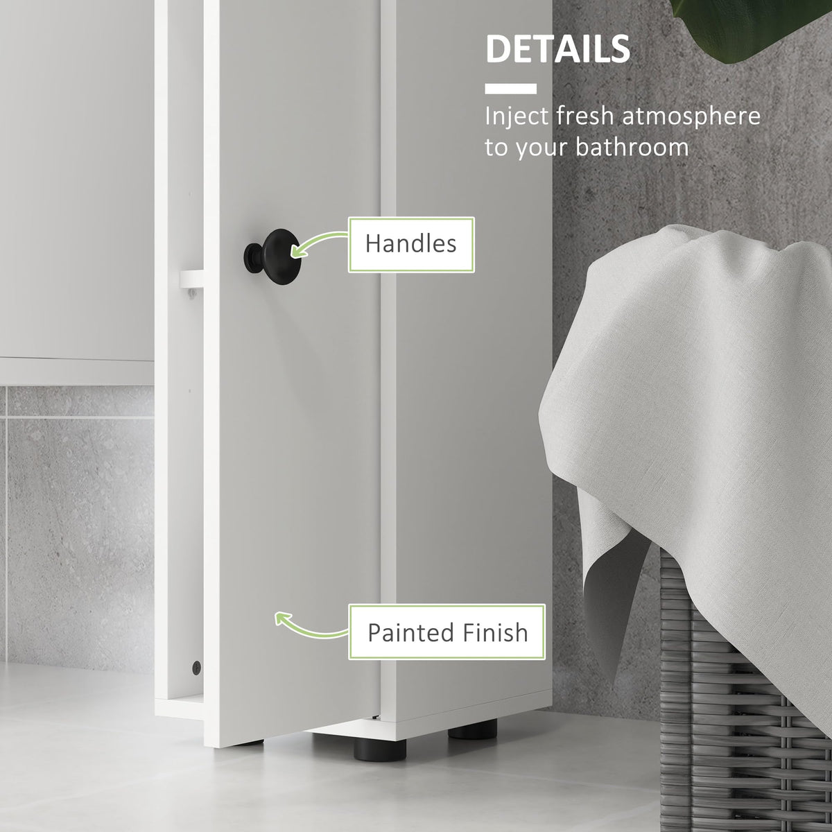 kleankin 180cm Tall Bathroom Cabinet, Slim, 4 Open Shelves, White - image 5