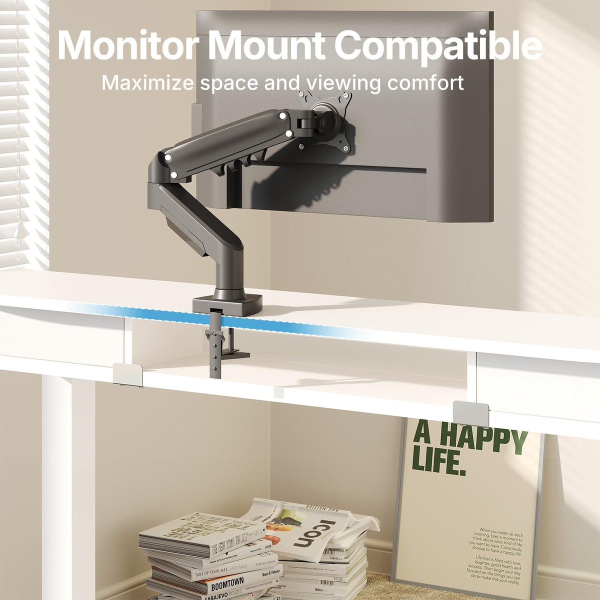 HUANUO Standing Desk with Drawers, 100x60cm, White - image 4