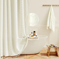 BTTN Boho Farmhouse Shower Curtain – Tufted Chevron Tassel, 92x182cm