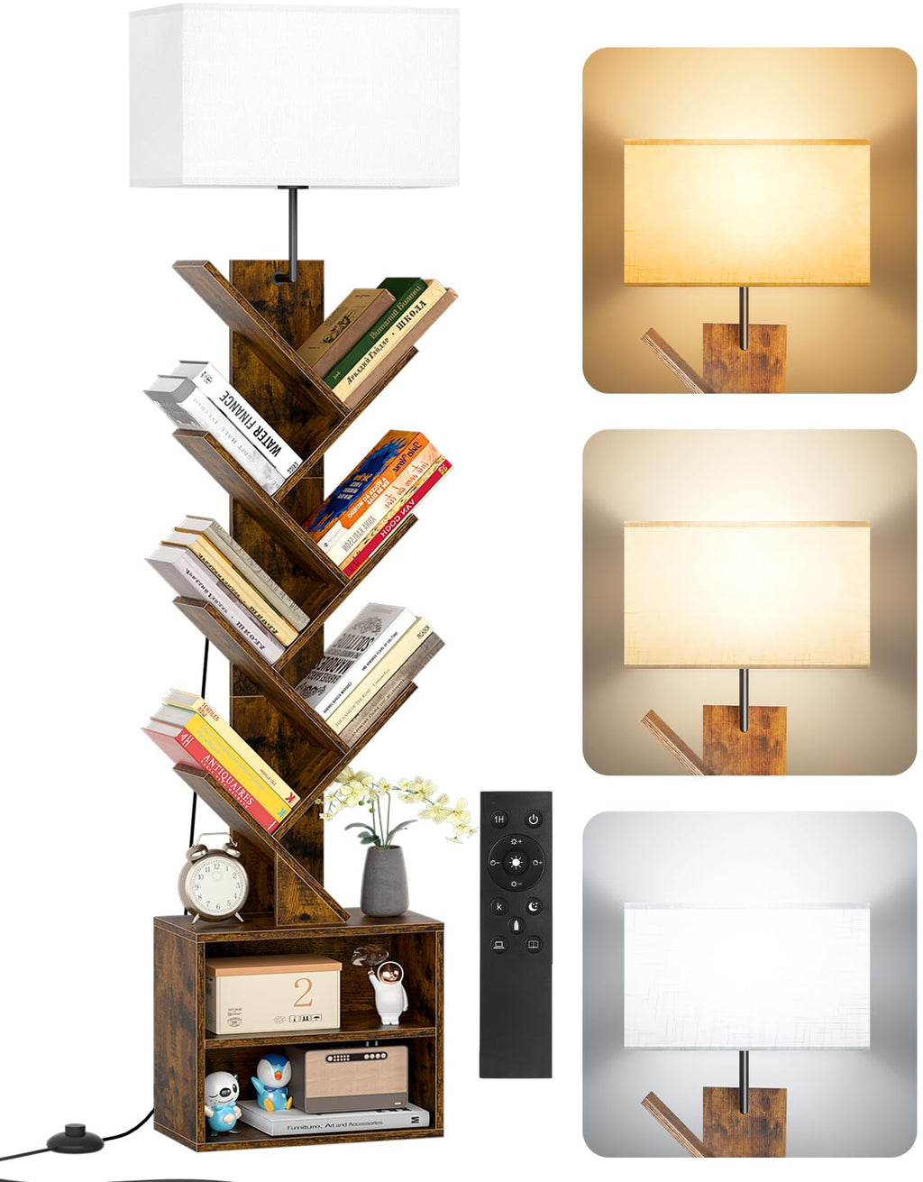 OUTONLIFE 9 Tier Tree Bookshelf with Light and Cabinet, Remote & Timer - image 1