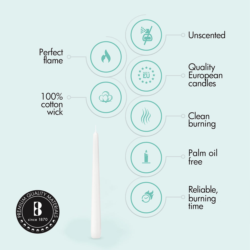 Bolsius White Tapered Dinner Candles - 10 Inch Wax Candles (Pack of 100)