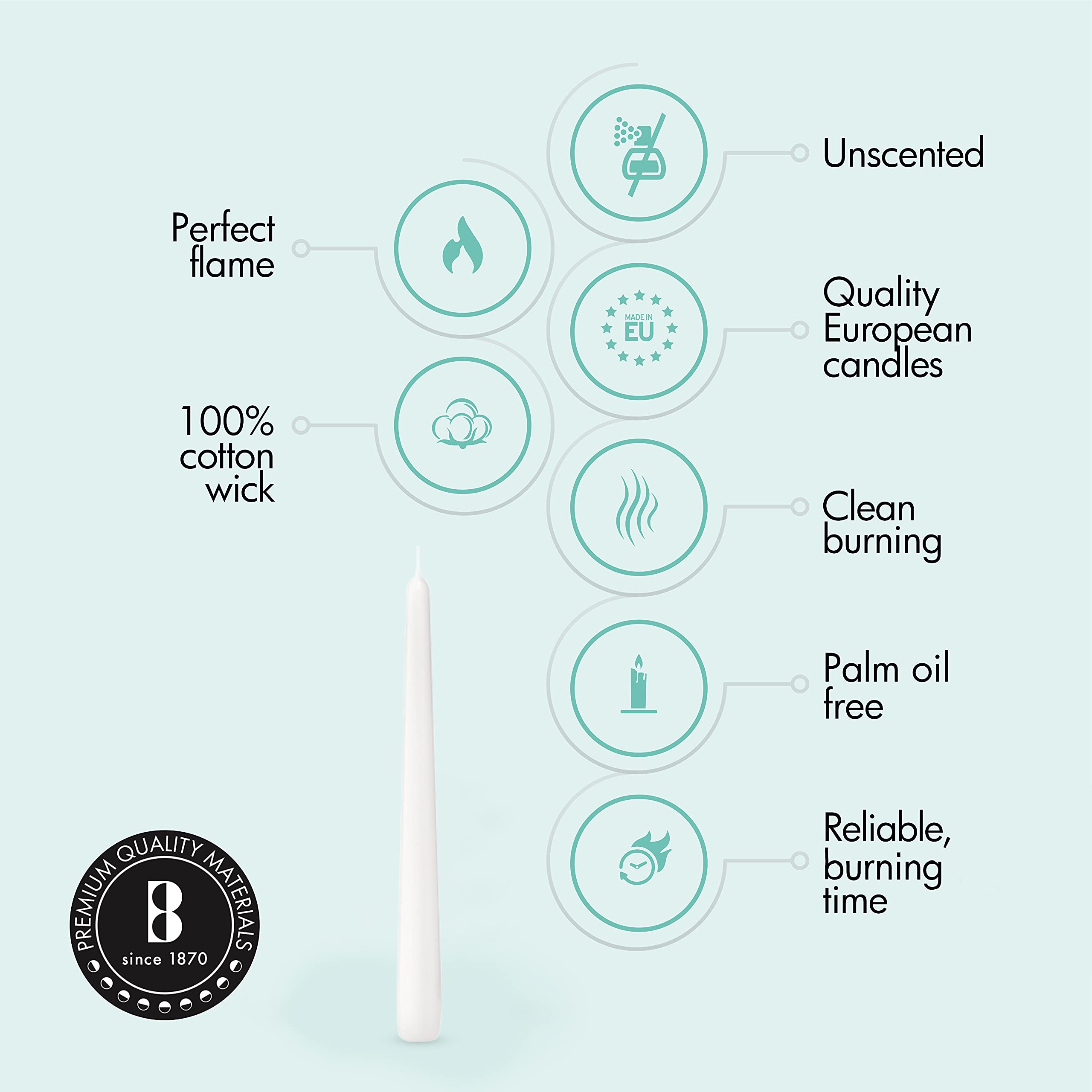 Bolsius White Tapered Dinner Candles - 10 Inch Wax Candles (Pack of 100)