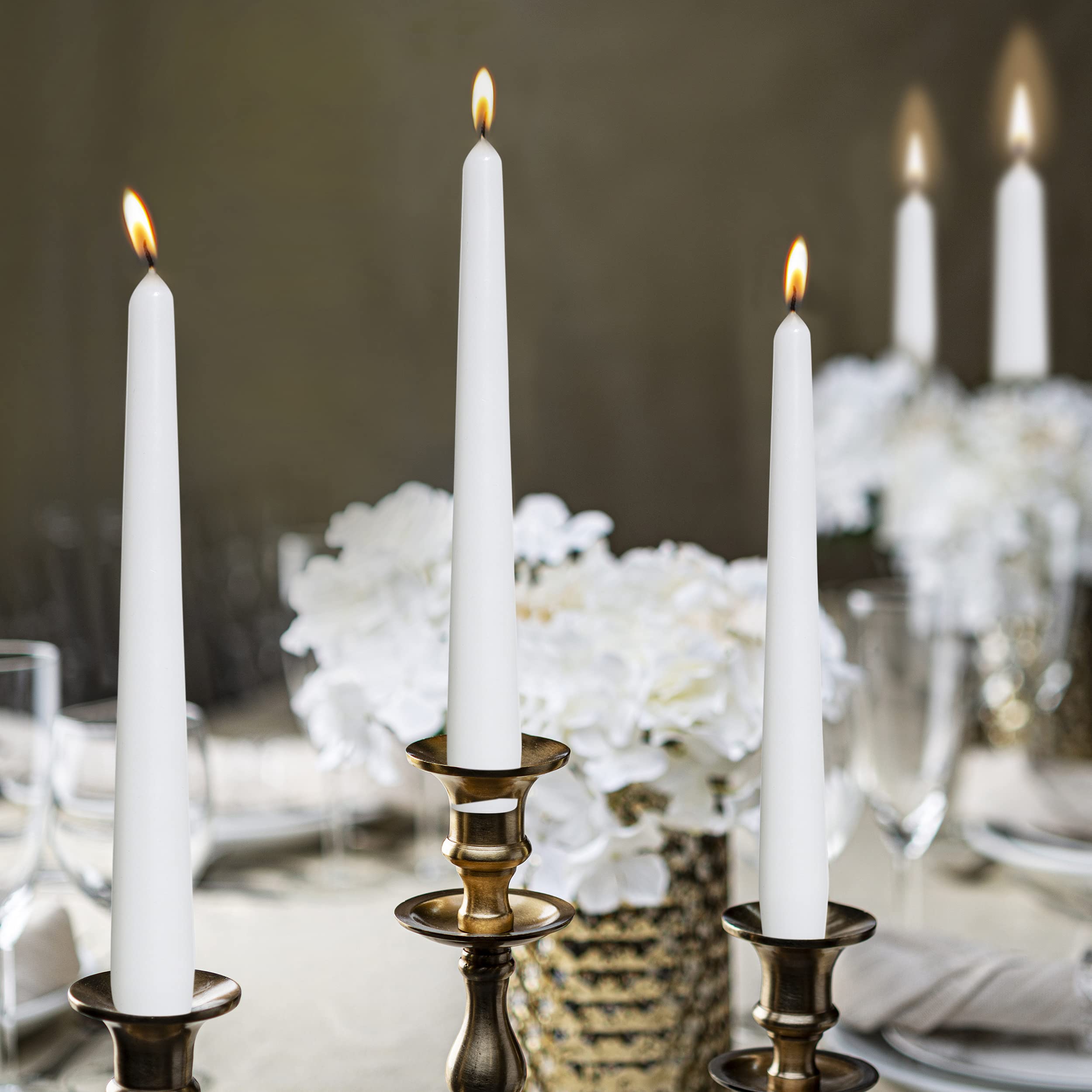 Bolsius White Tapered Dinner Candles - 10 Inch Wax Candles (Pack of 100)