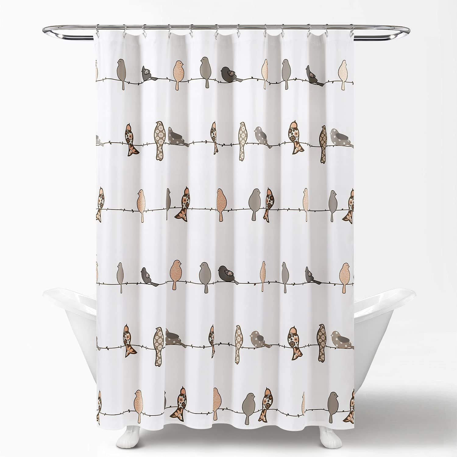 Lush Decor Rowley Birds Shower Curtain | 72x72 Microfiber Blush & Gray