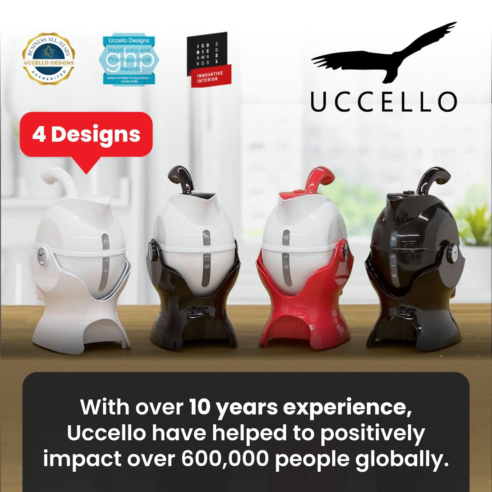 Uccello Electric Safety Kettle - 1.5L Easy Pour Tipping Base - Red