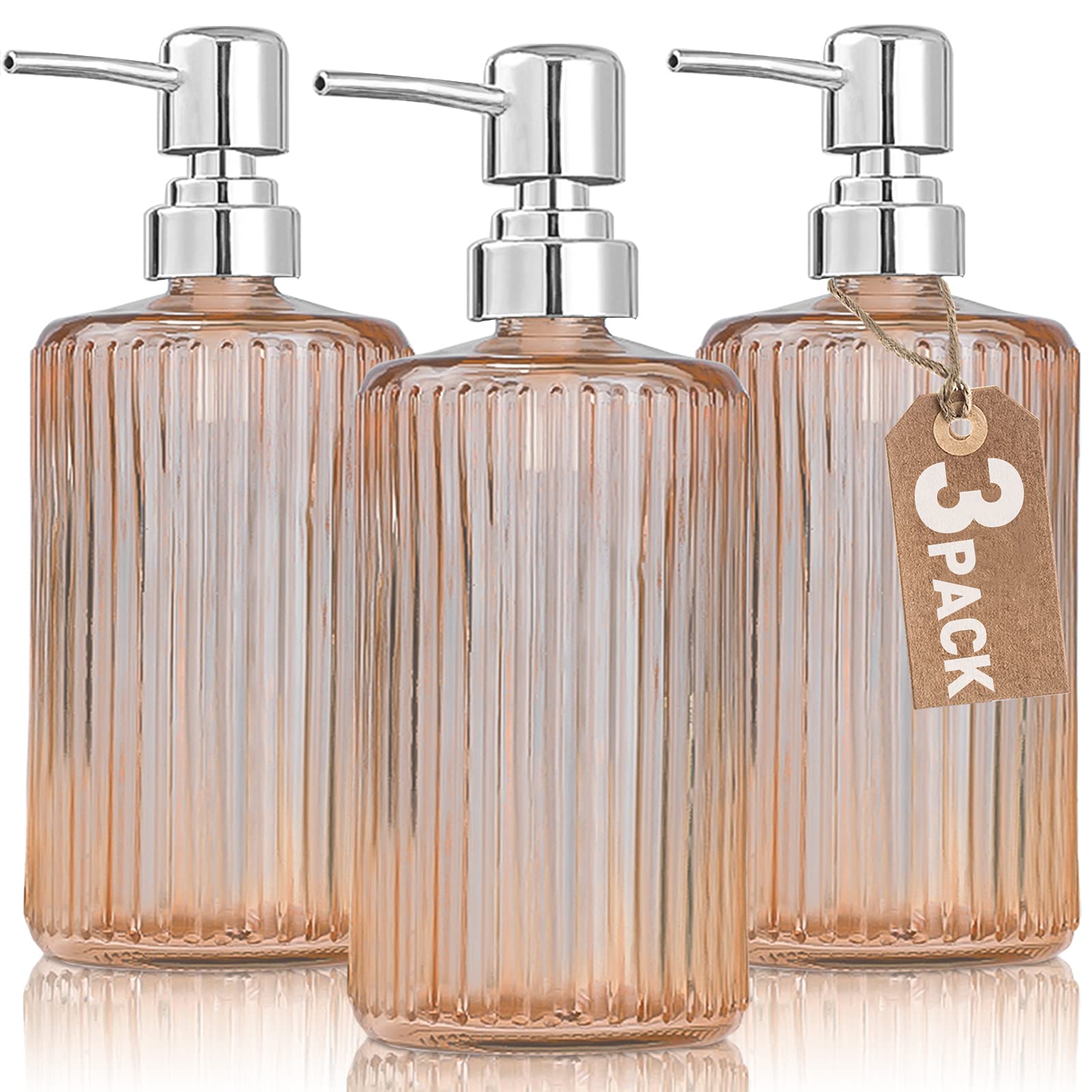 Jolof Store 17 Oz Amber Glass Soap Dispenser with Stainless Steel Pump