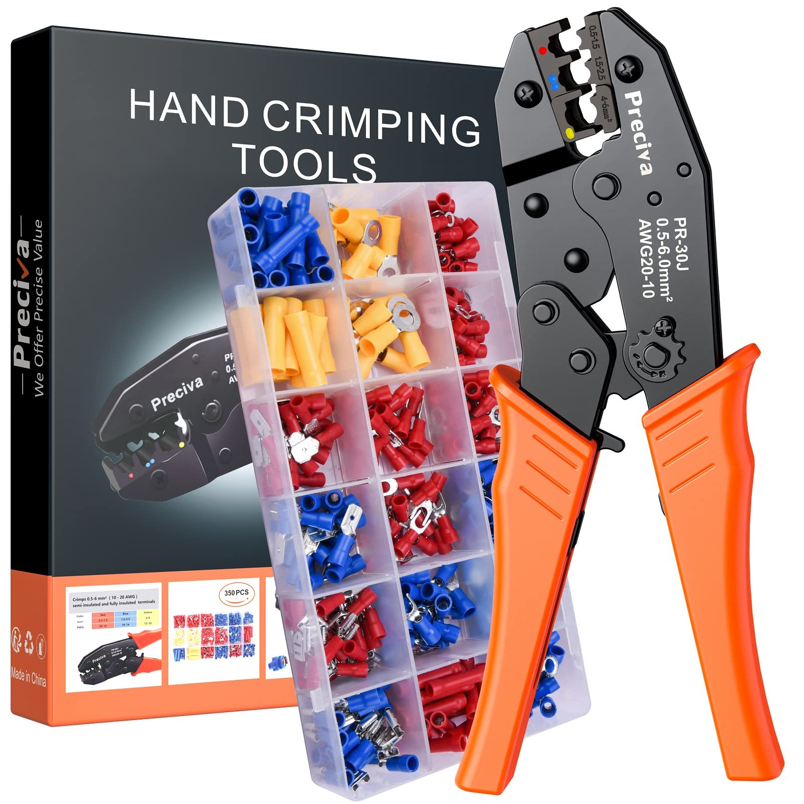 Preciva Ratchet Wire Crimping Tool Kit | 0.5-6mm² Plier with 350 Terminals