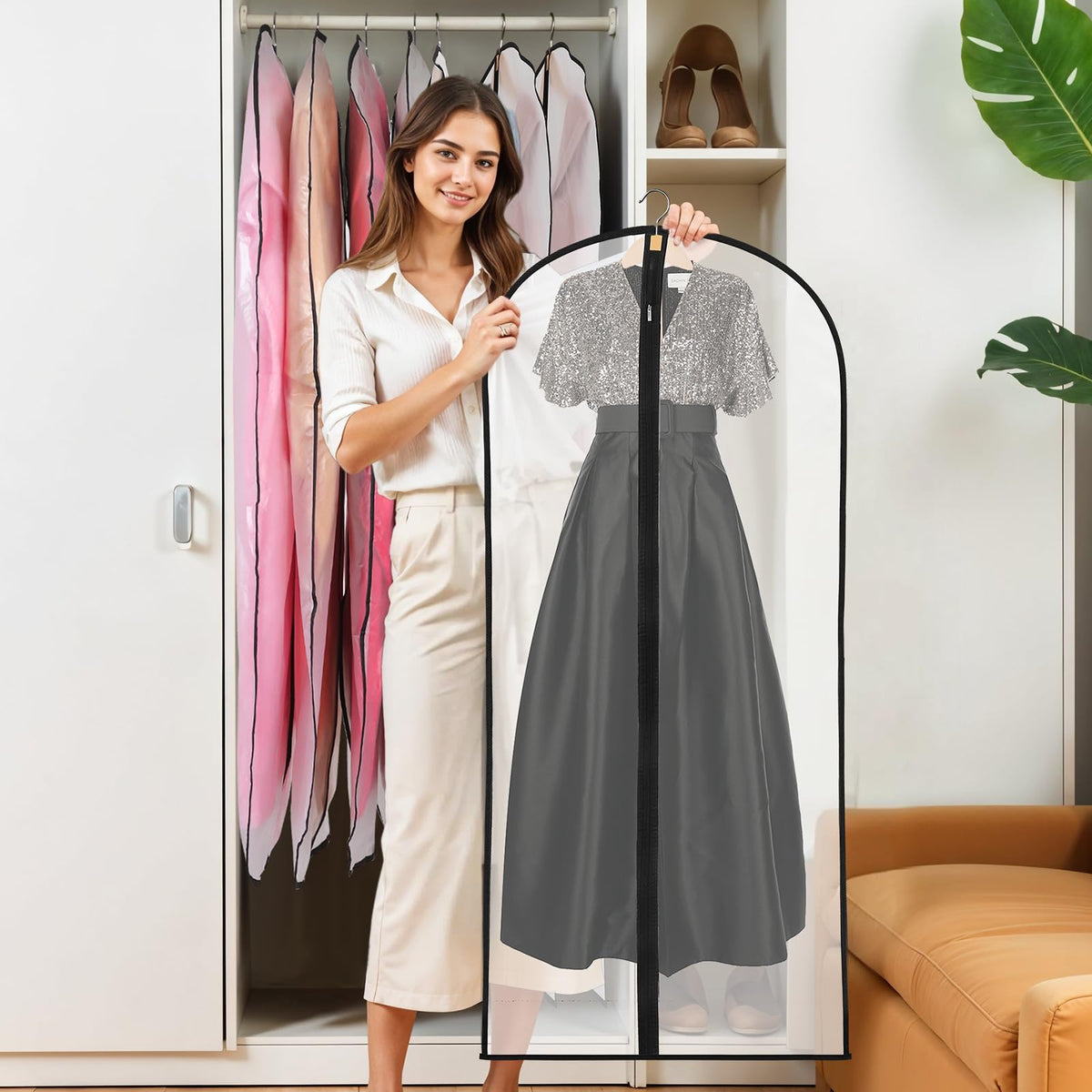 12 Pack Dress Bags Covers Long, 55in PEVA Garment Bags Suit Bags,Black Edge - image 4
