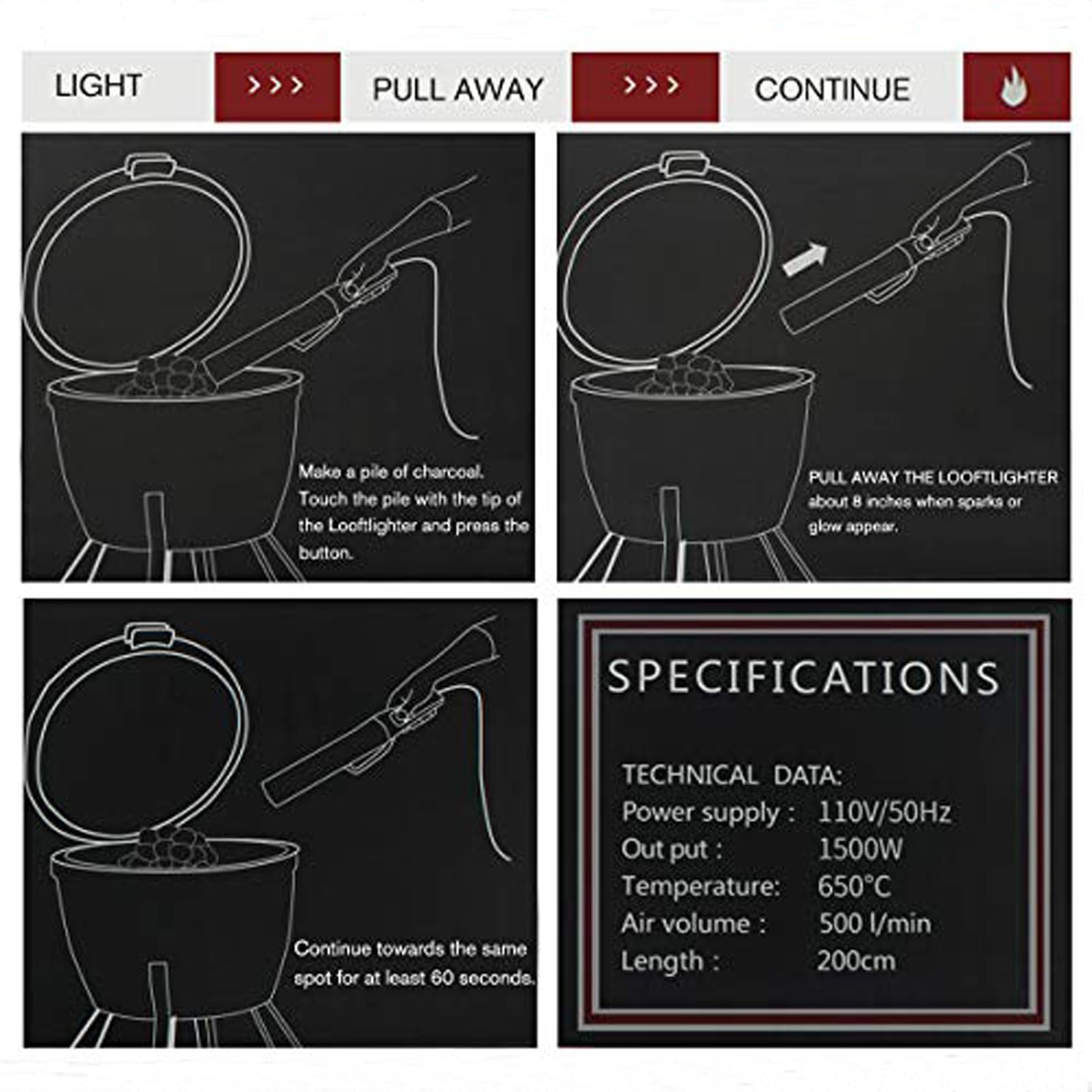 ipalmay Electric Charcoal Fire Starter – 2000W Fast BBQ Grill Lighter, Red