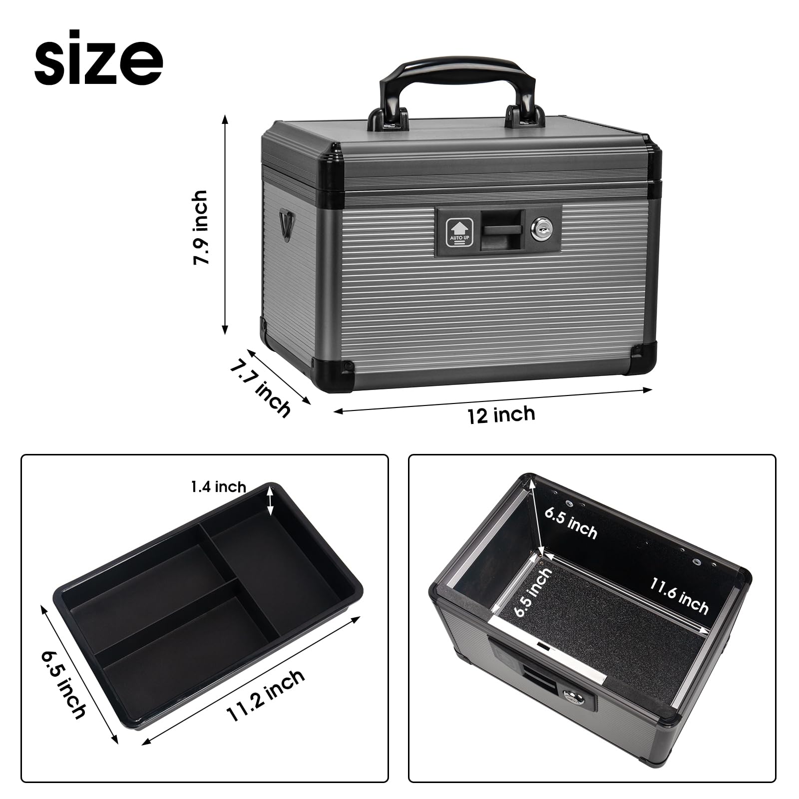 ZORVIDSON Medicine Lock Box with Key | Portable First Aid Storage (Black)