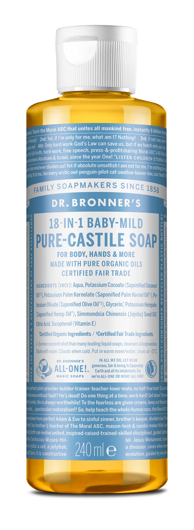 Dr. Bronner's Organic 18-in-1 Castile Liquid Soap - Neutral 240ml