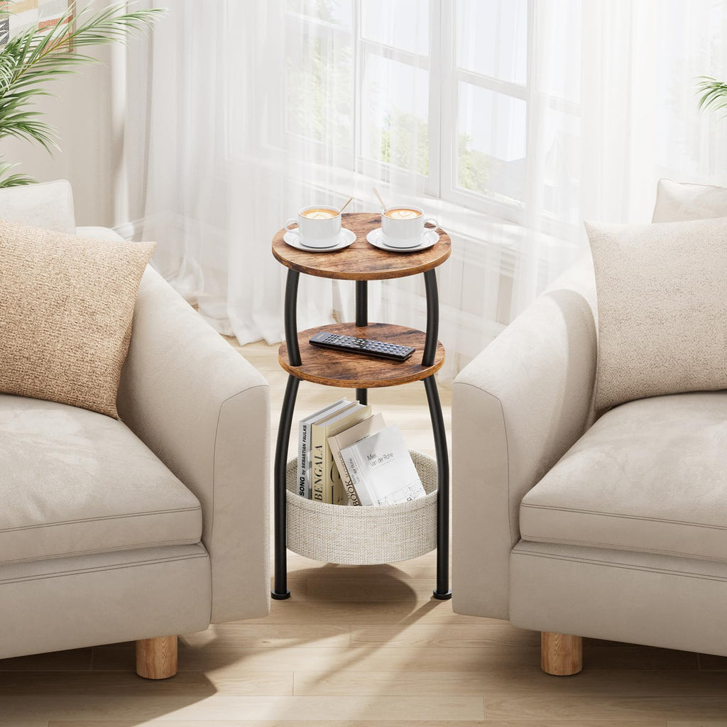 Yuede Round Side Table, 3 Tier Bedside Table, Small End Table with Fabric Basket, Coffee Table for Living Room, Bed Room, Small Space, Easy Assembly - image 4