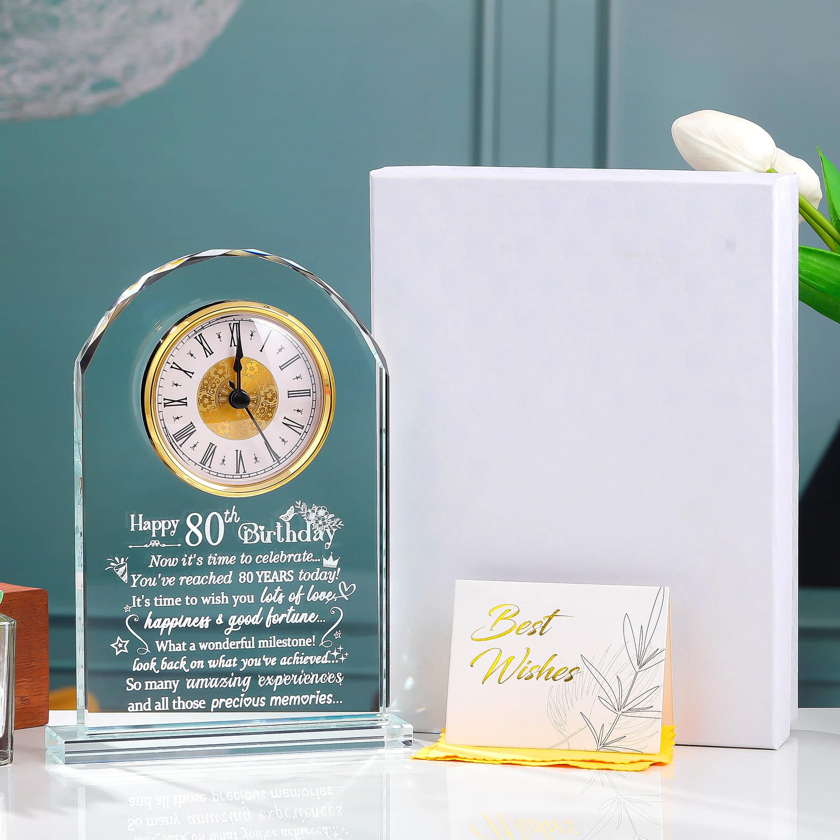 Jolof Store 80th Birthday Glass Keepsake Clock – Milestone Gift for Women