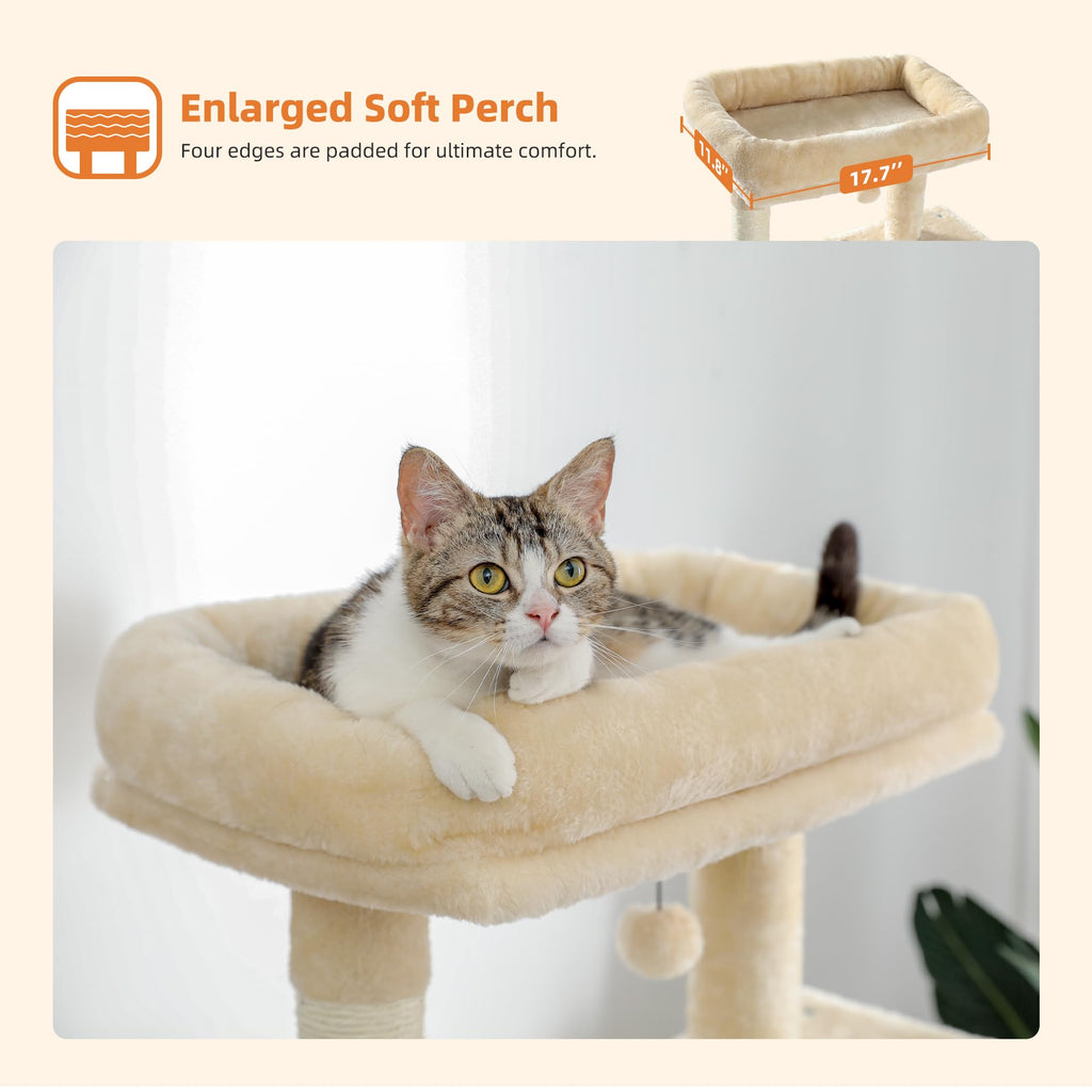 PAWZ Road 56.3" Large Cat Tree Tower with Hammock and Condo – Beige