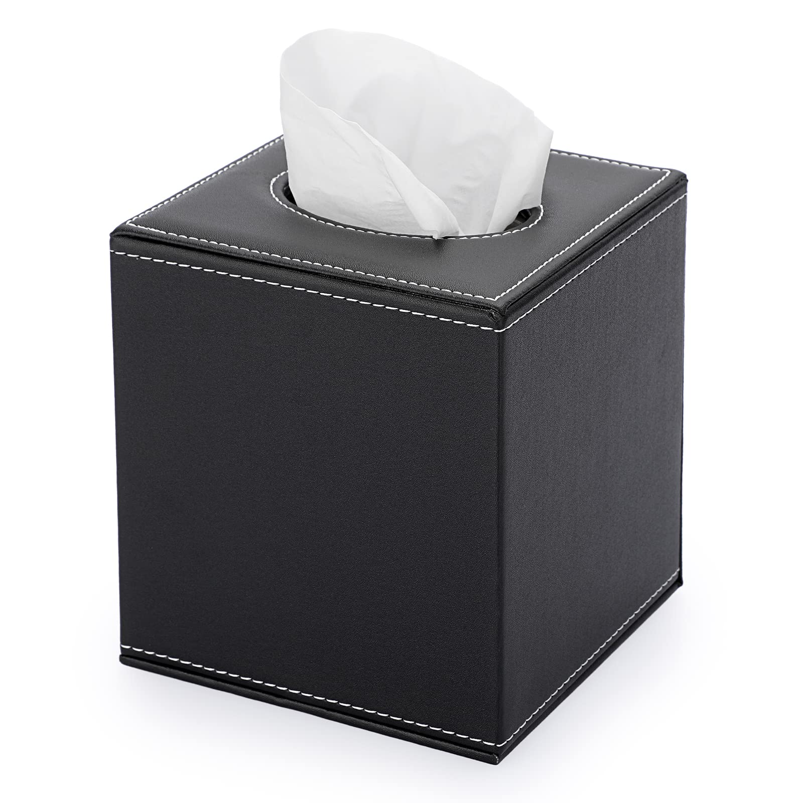 BTSKY Black PU Leather Square Tissue Box Cover – Cube Napkin Holder