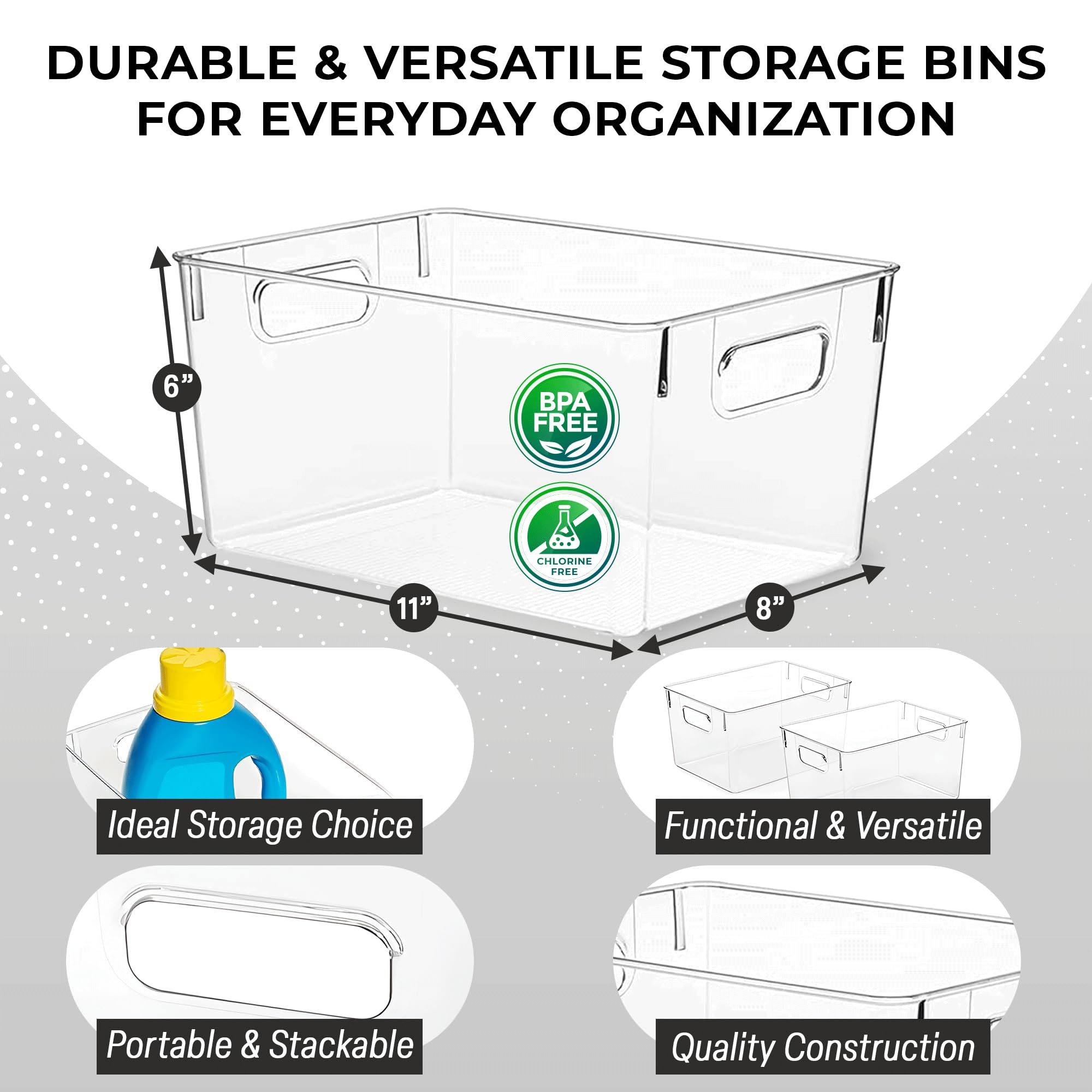 CLEARSPACE Clear Plastic Storage Bins – Stackable Pantry & Fridge Organizer