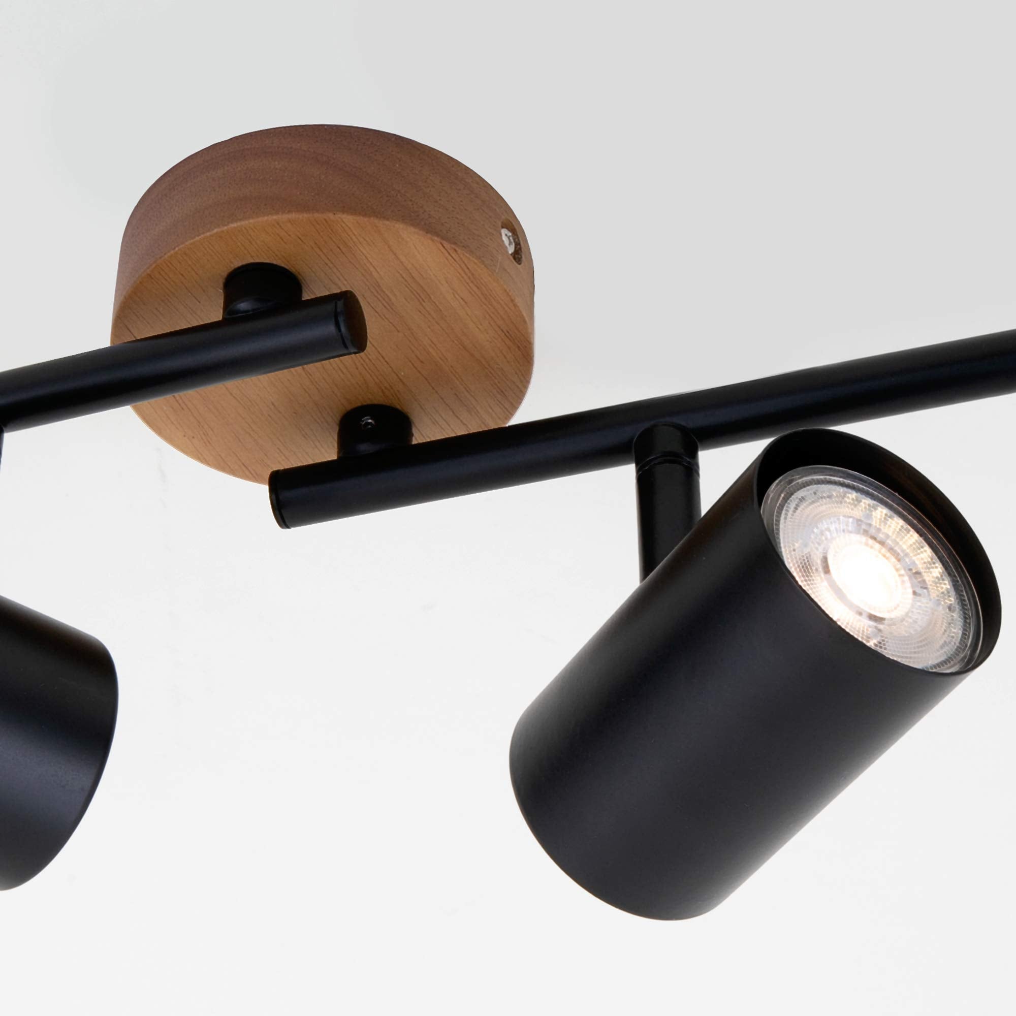 Briloner Retro Ceiling Spotlight – 4-Light Vintage Wood & Metal Lamp